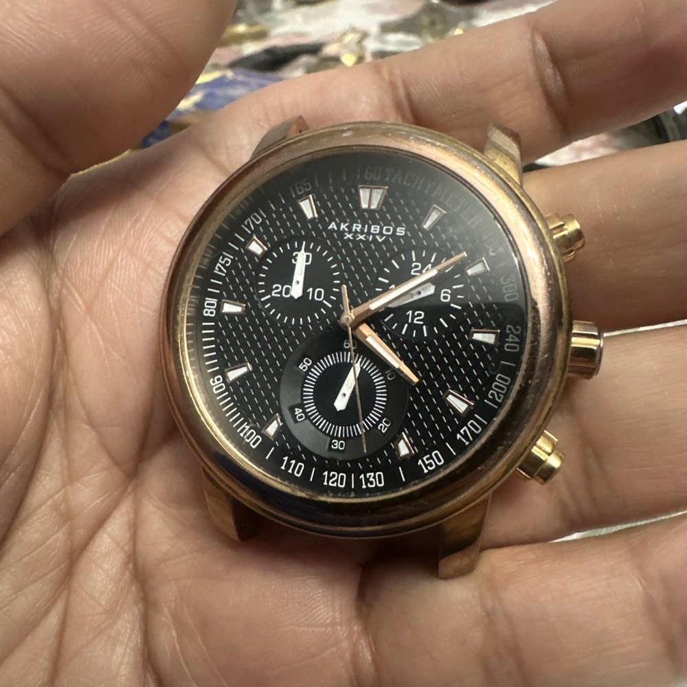 Working Rose Gold Akribos XXIV Mens Watch Ak443RG NEW BATTERY Quartz 43MM